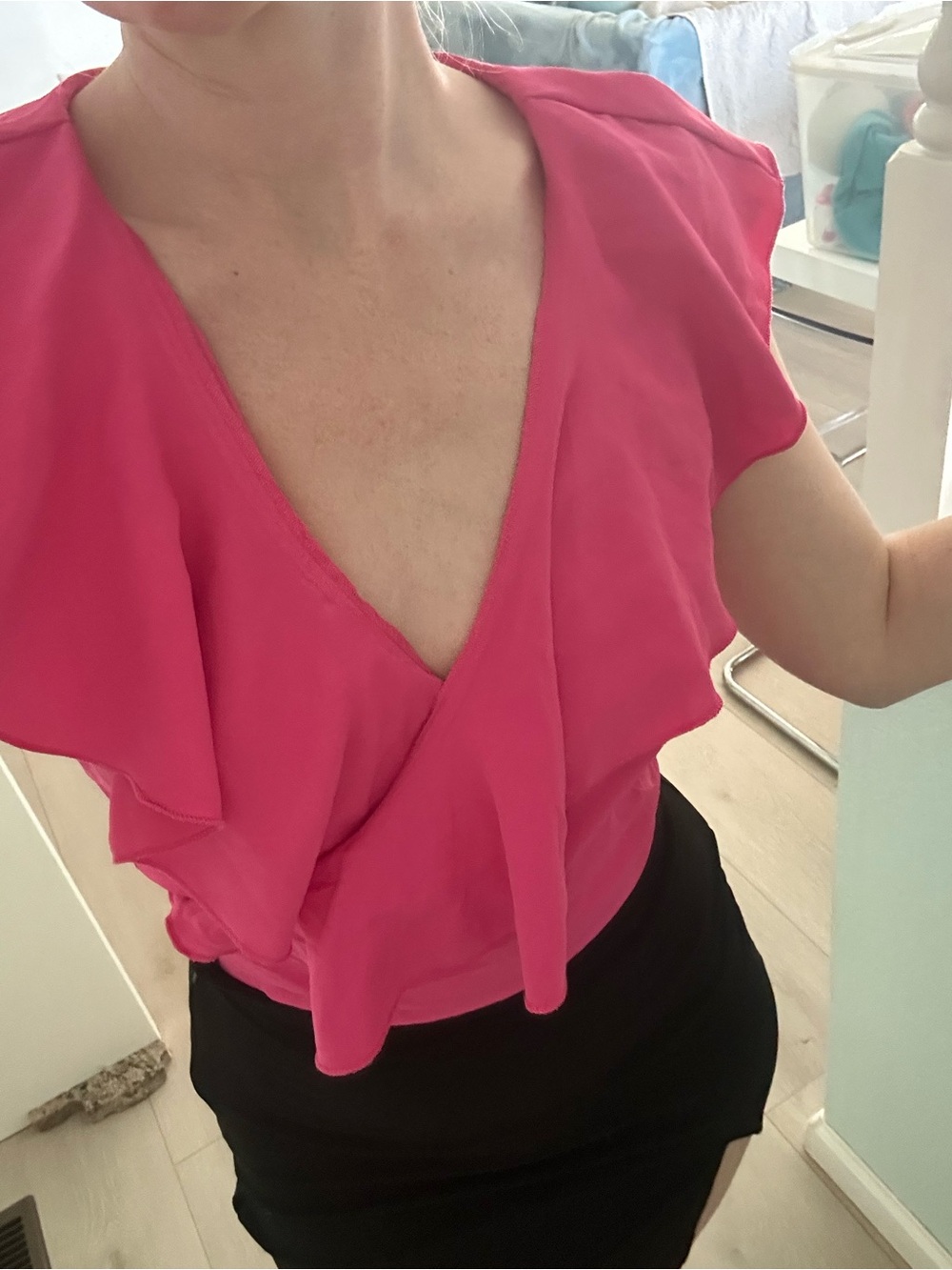 Women's V-Neck Flutter Sleeve Top in Hot Pink
